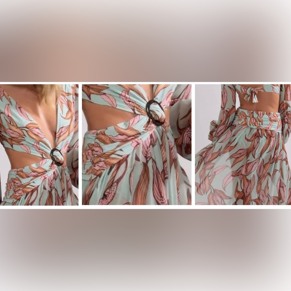 (Last 1) 🌺 Vintage floral print sexy cross cutout dress bikini cover up summe - Picture 5 of 5